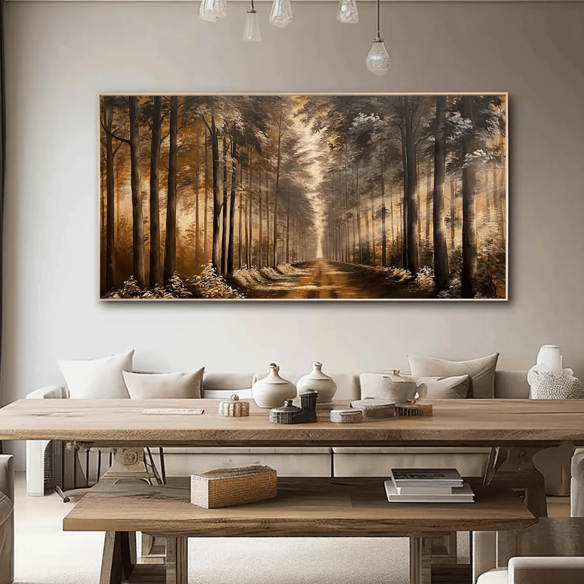 Golden Forest Path Abstract Oil Painting - Tranquil Art JJ 039 - Texarart