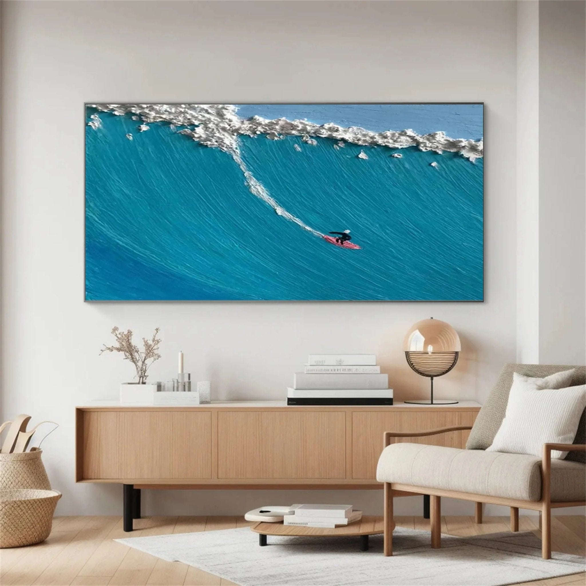 Blue Surfing Textured Abstract Oil Painting - Sport Art for Wall Decor JJ 185 - Texarart