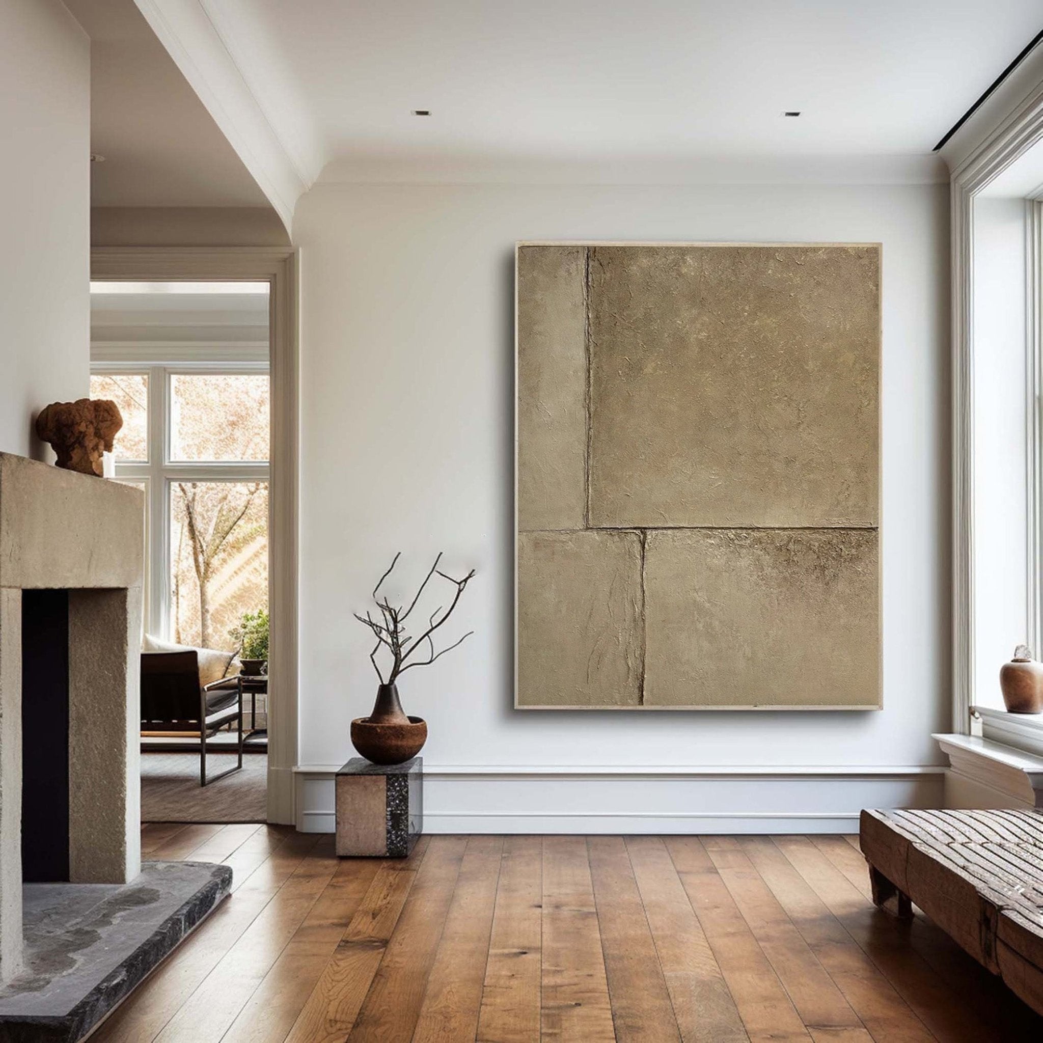 Concrete Effect Abstract Painting | Textured Neutral Wall Art Decor JJ 055 - Texarart
