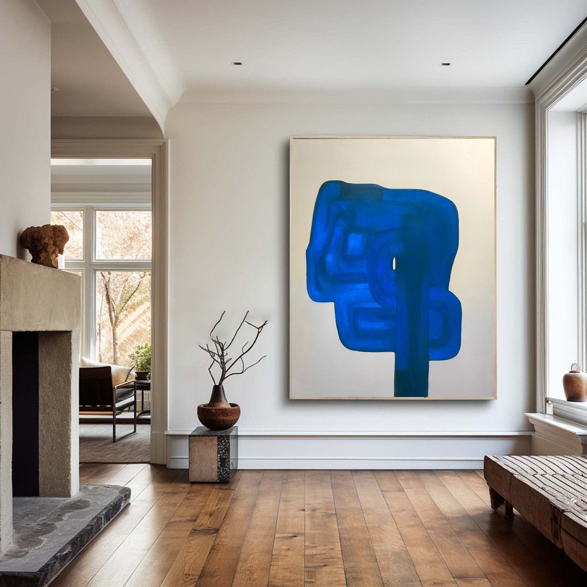 Oversized Cobalt Blue Abstract Painting | Contemporary Wall Art JJ 066 - Texarart