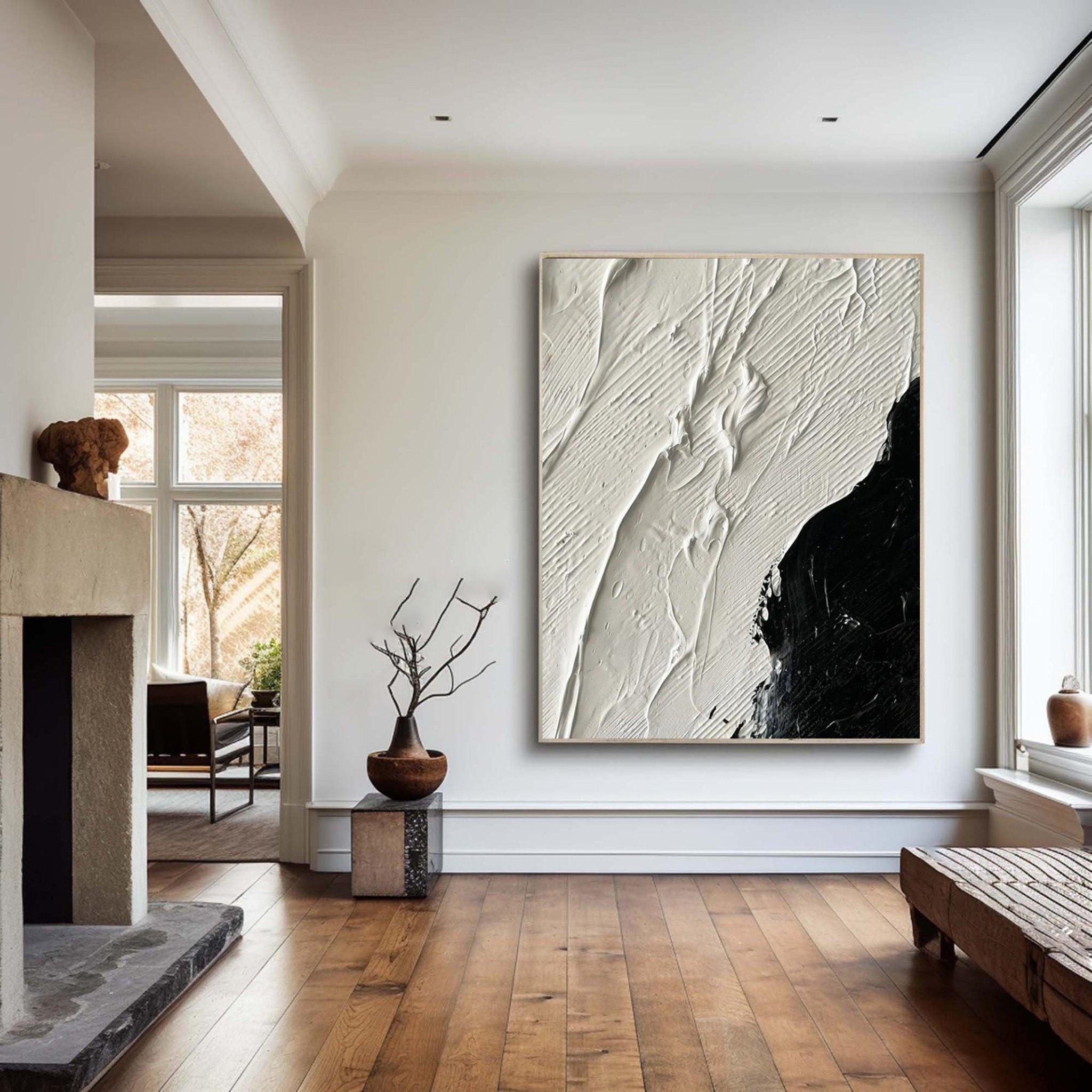 Black and White Textured Abstract Oil Painting - Modern Minimalist JJ 056 - Texarart