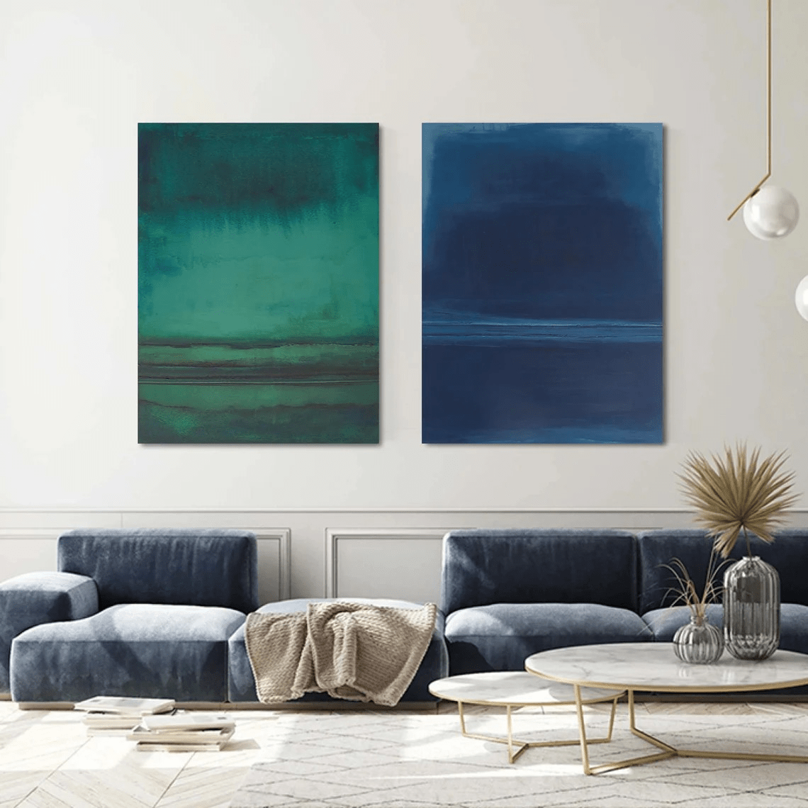 Blue & Green Diptych Abstract Oil Painting | Modern Minimalist Large Wall Art | TC 023 - Texarart