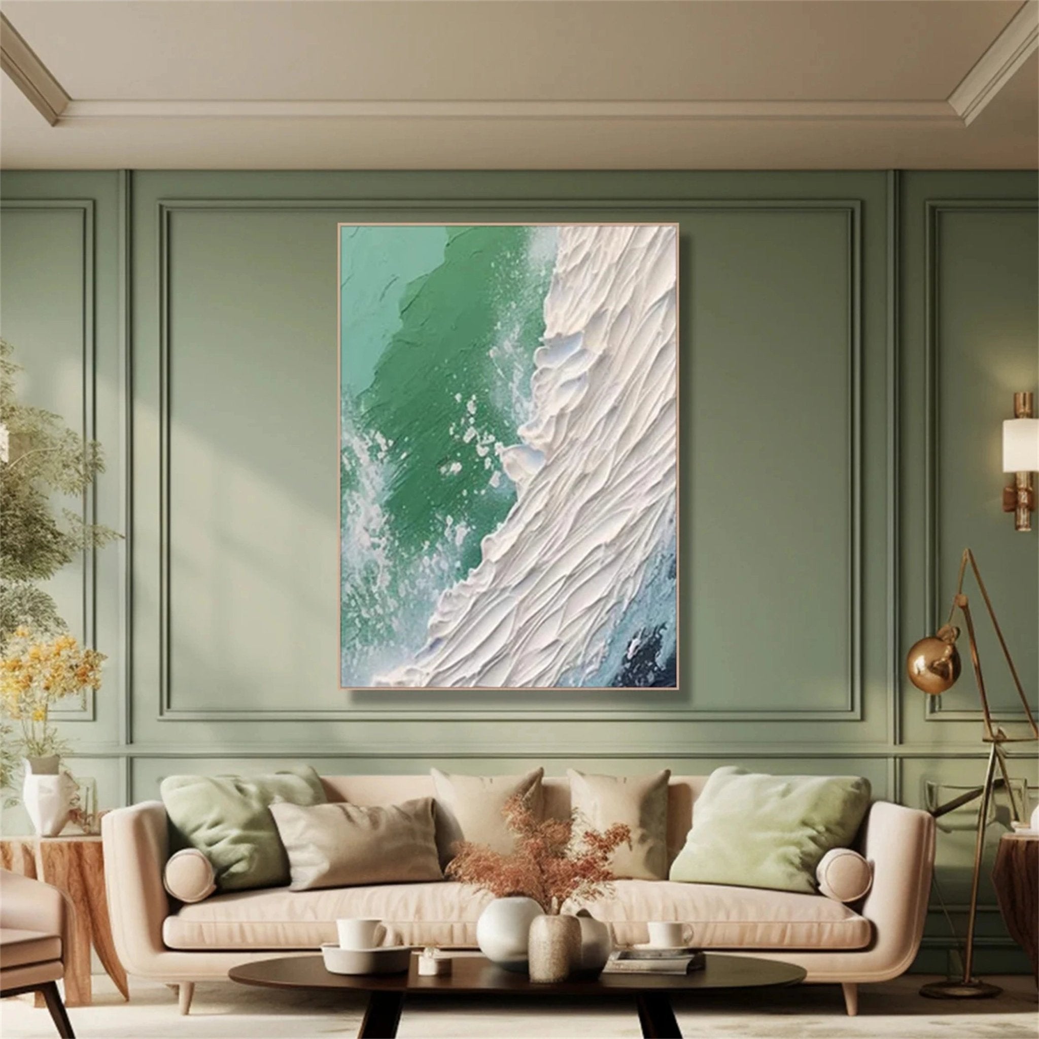 Emerald Surf Abstract Wall Art – Textured Ocean Canvas JJ 228 - Texarart