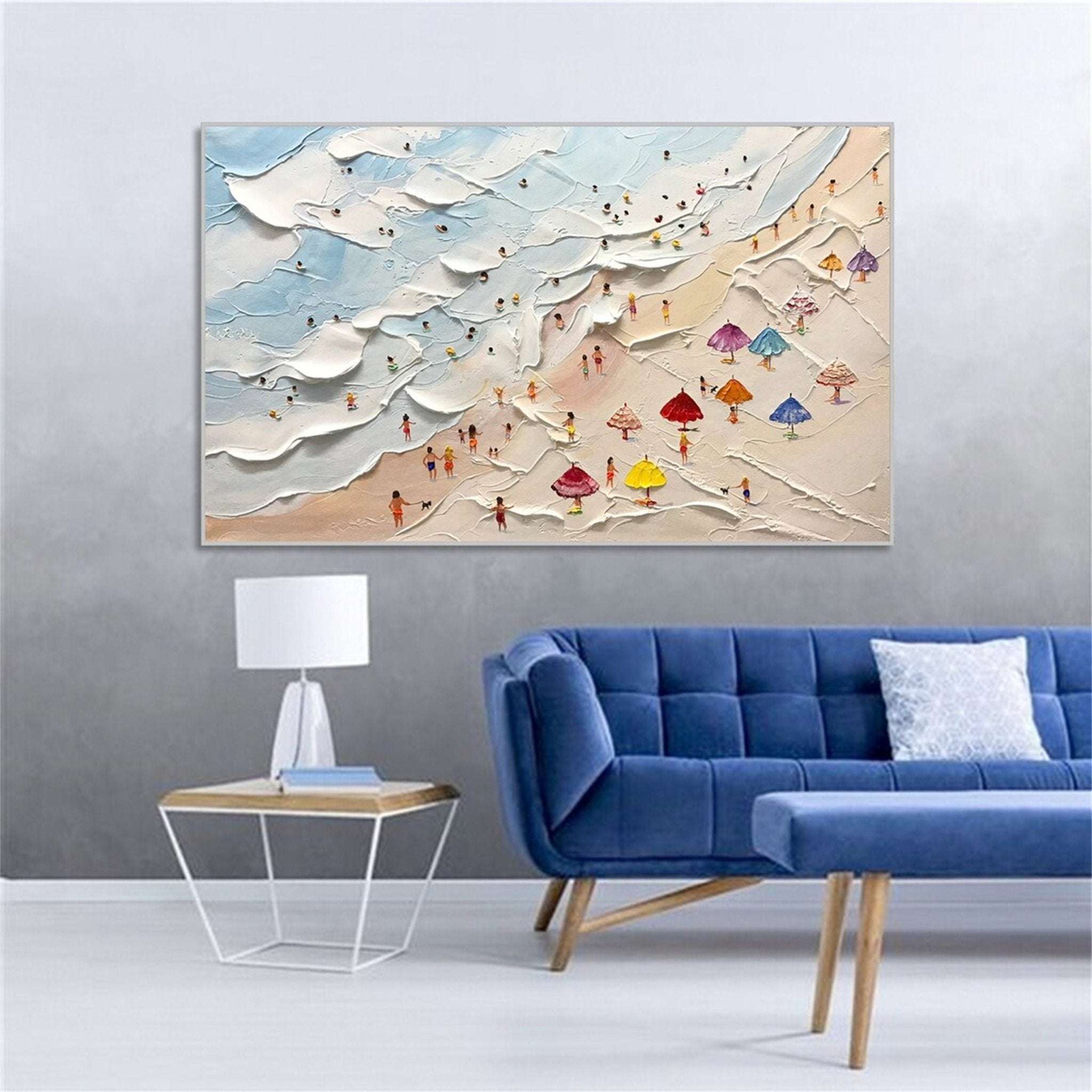 Large Abstract Textured Swimming Painting - Happy Coast Wall Art JJ 243 - Texarart