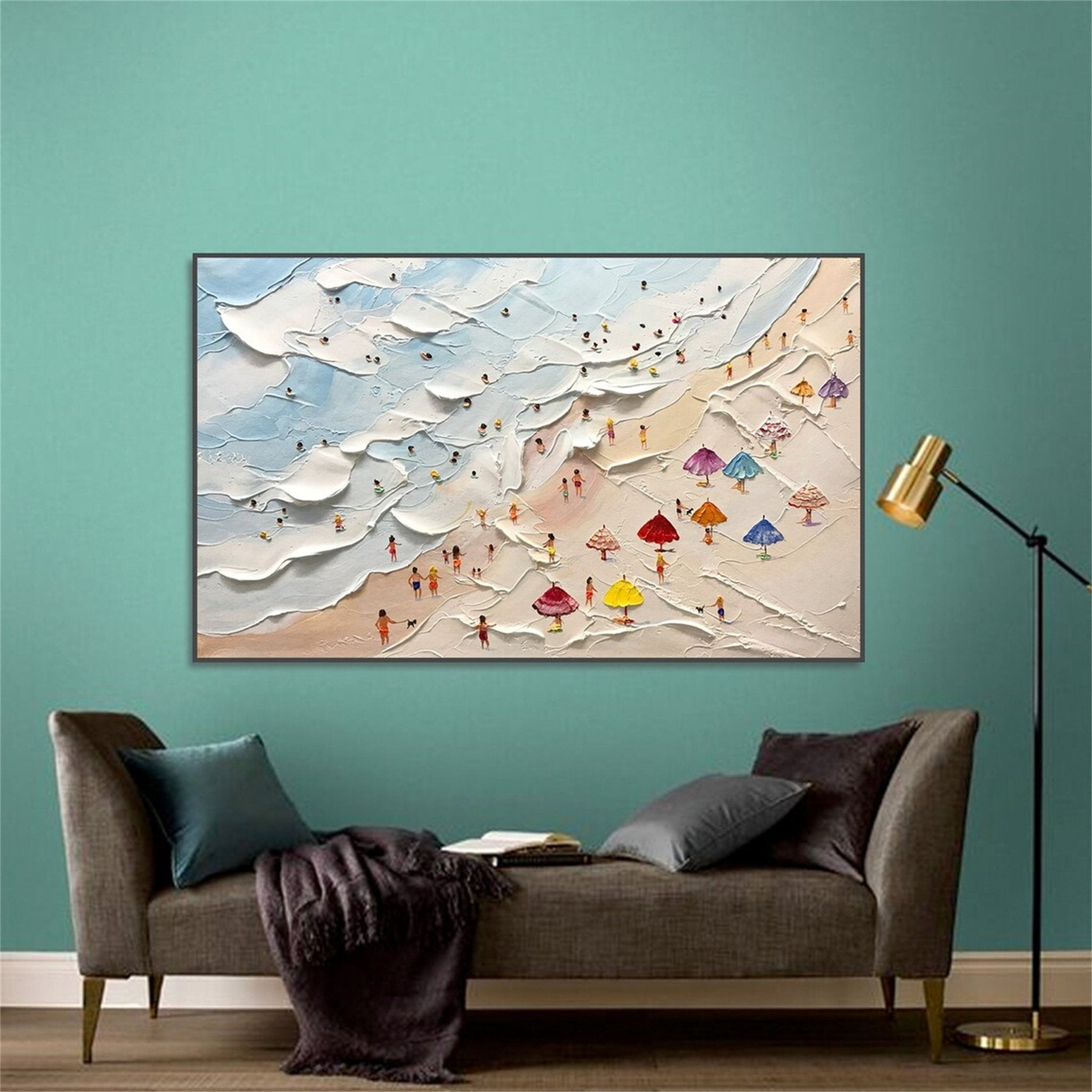 Large Abstract Textured Swimming Painting - Happy Coast Wall Art JJ 243 - Texarart