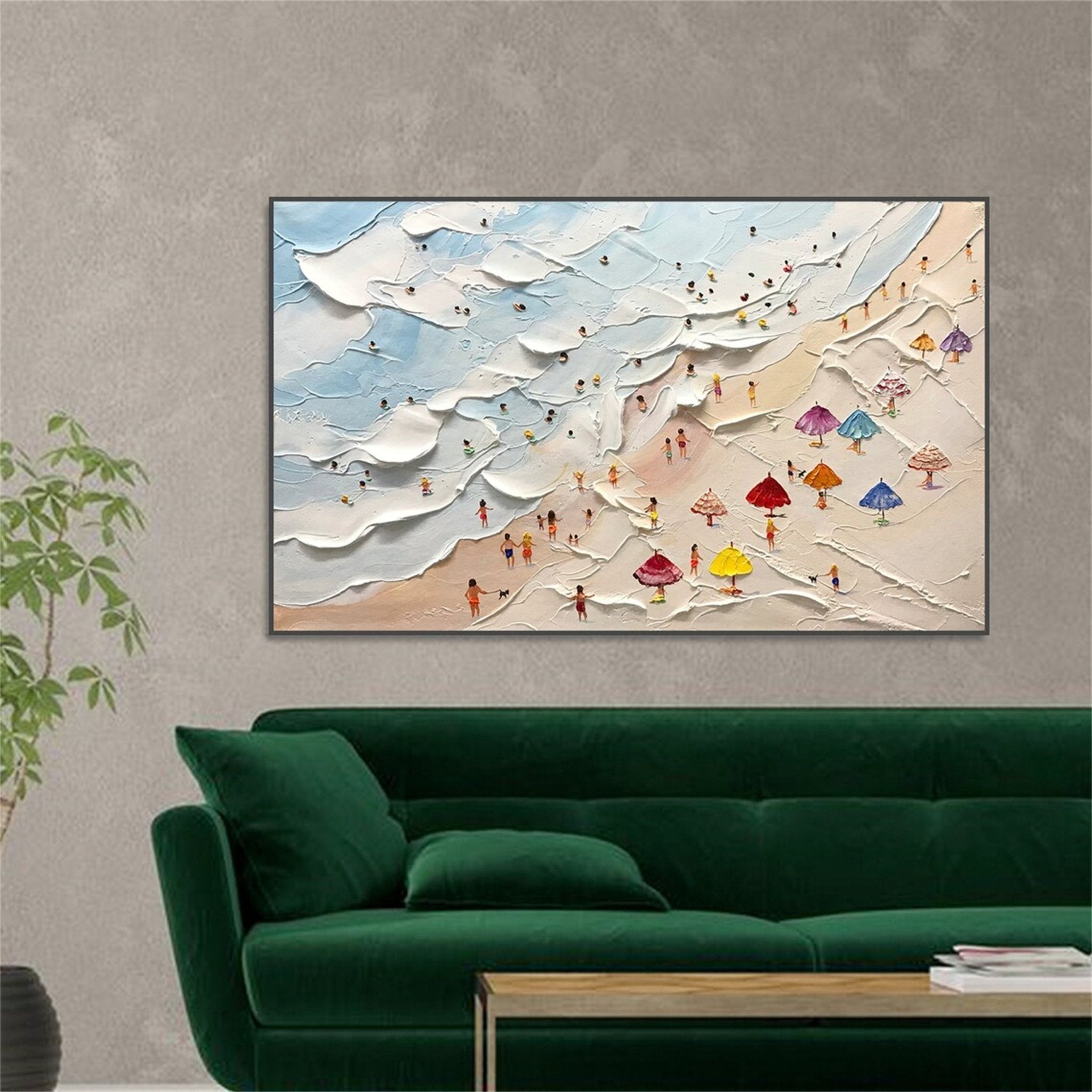 Large Abstract Textured Swimming Painting - Happy Coast Wall Art JJ 243 - Texarart