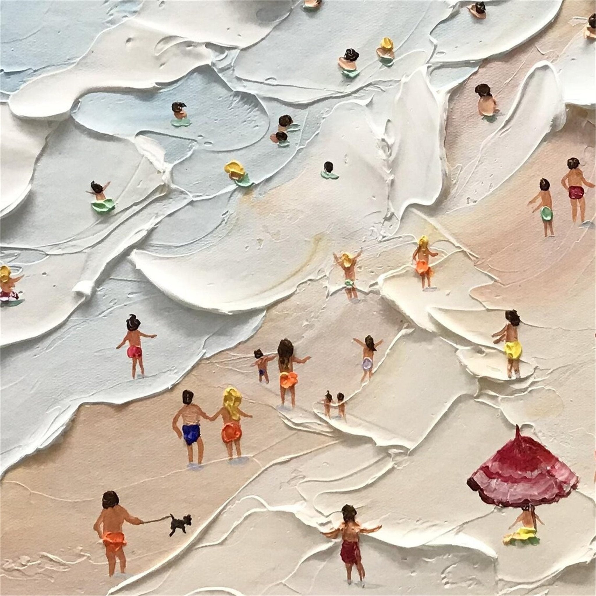 Large Abstract Textured Swimming Painting - Happy Coast Wall Art JJ 243 - Texarart