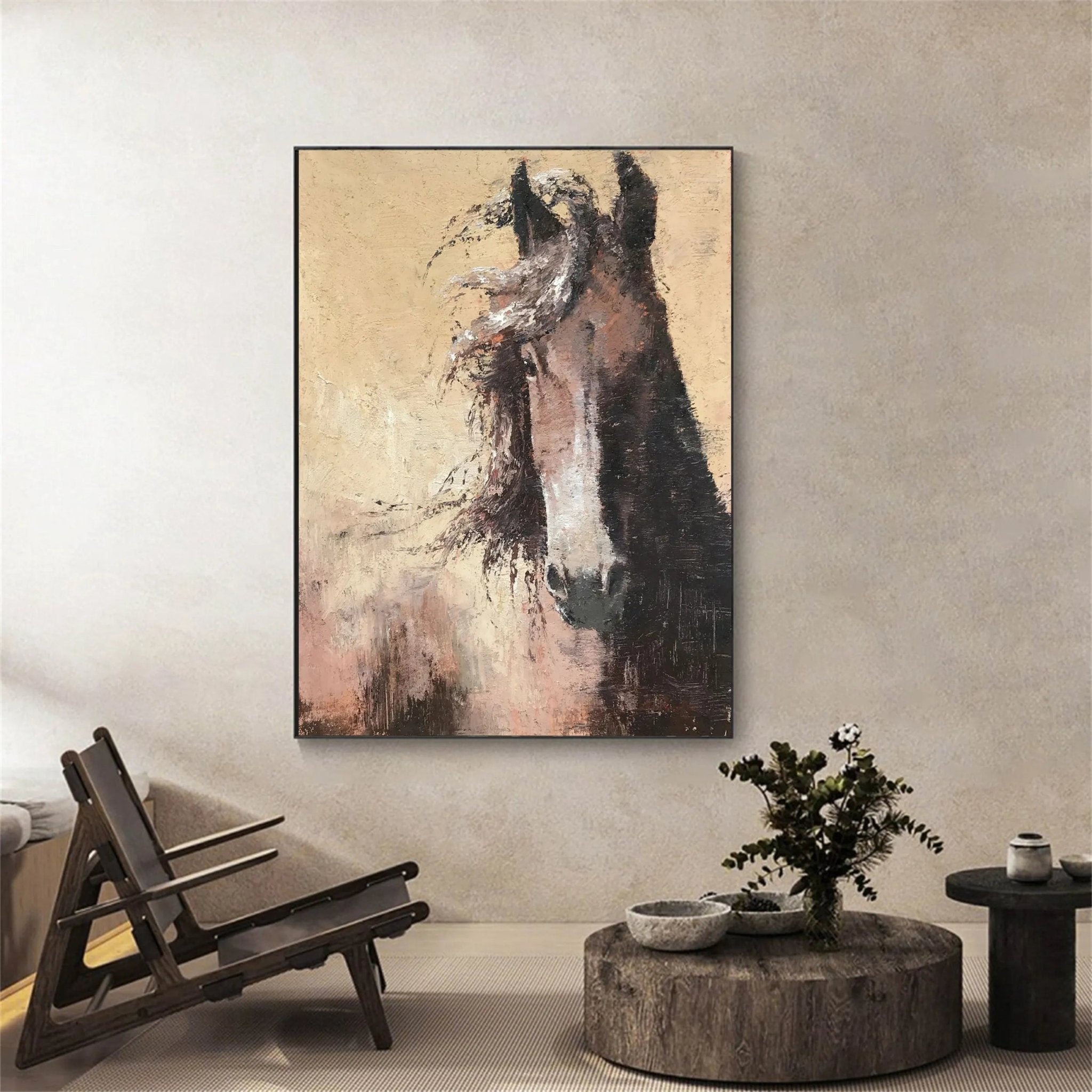 Large Abstract Brown Horse Canvas: Expressive Equine Art ZZ 025 - Texarart
