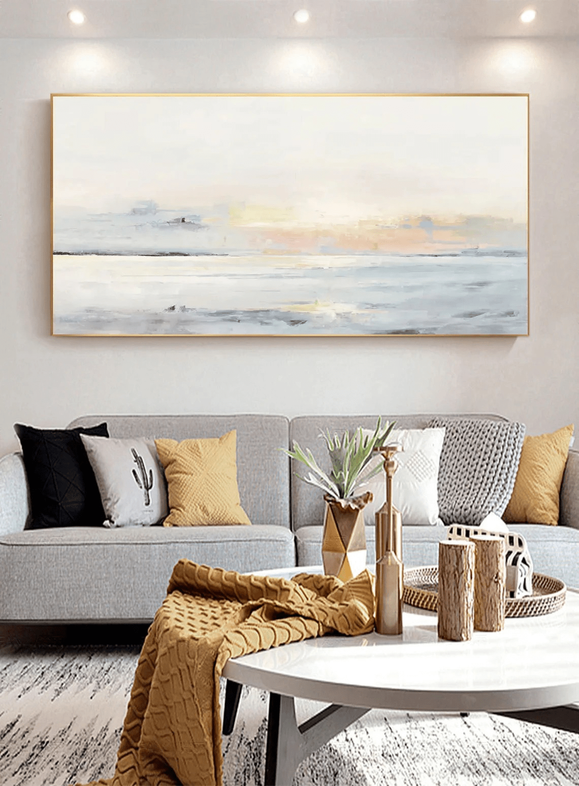 Pastel Seascape Oil Painting - Tranquil Ocean & Sky Wall Art JJ 003 - Texarart