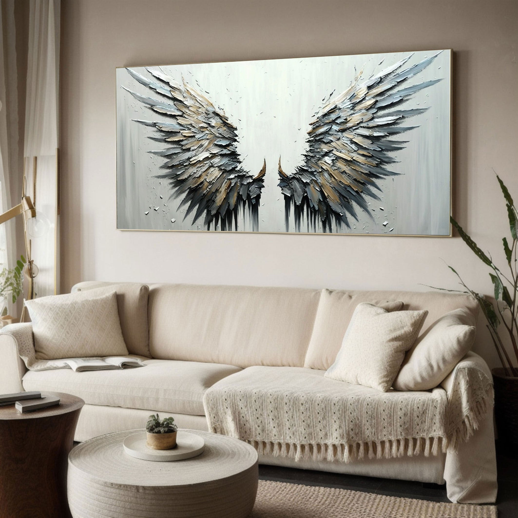 Textured Angel Wings Oil Painting | Large 3D Wall Art Decor ZZ 004 - Texarart