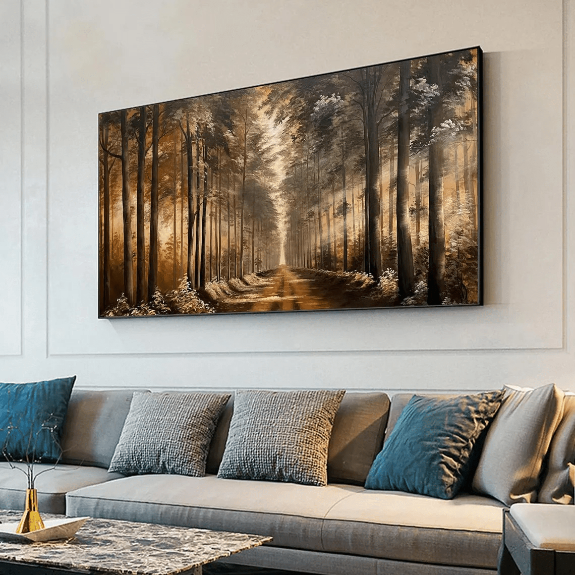 Golden Forest Path Abstract Oil Painting - Tranquil Art JJ 039 - Texarart