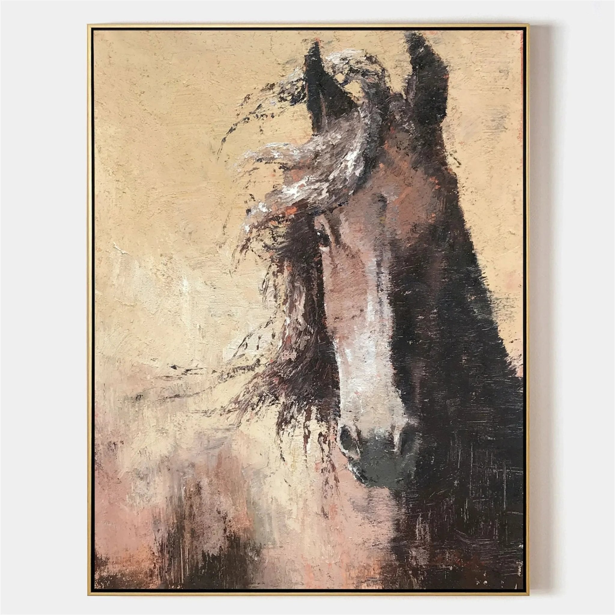 Large Abstract Brown Horse Canvas: Expressive Equine Art ZZ 025 - Texarart