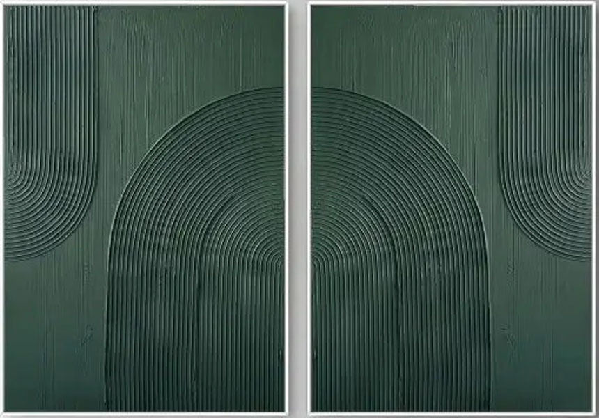3D Linear Green Painting Set | Modern Textured Abstract Wall Art Pair JJ 083 - Texarart