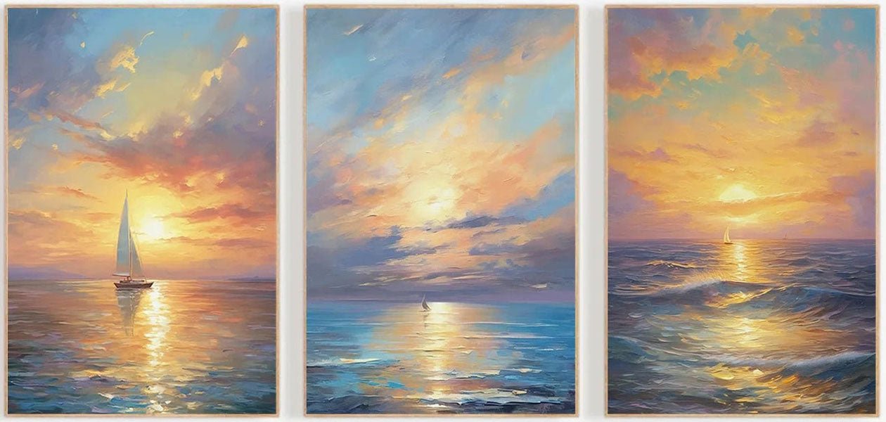 Sailboat Sunrise Seascape Art - Abstract Ocean Wall Art JJ 207 - Texarart