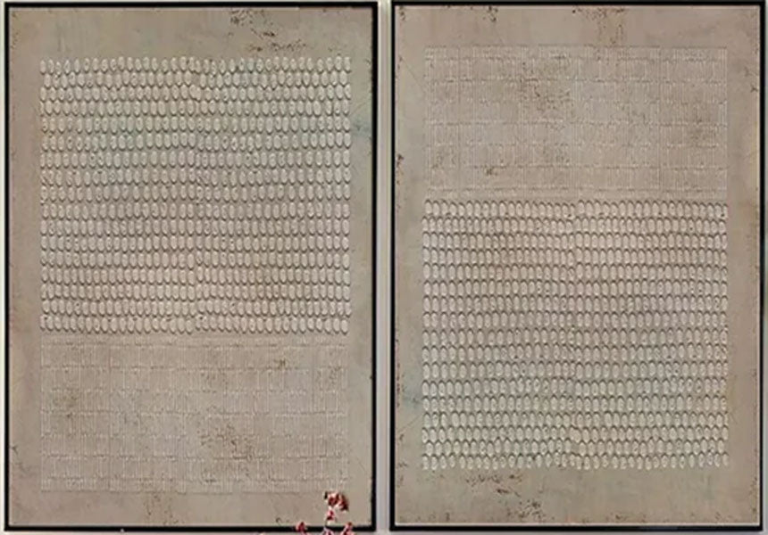 Textured Neutral Diptych | Set of 2 Abstract Pattern Canvas Art JJ 084 - Texarart