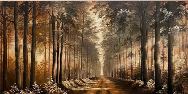 Golden Forest Path Abstract Oil Painting - Tranquil Art JJ 039 - Texarart