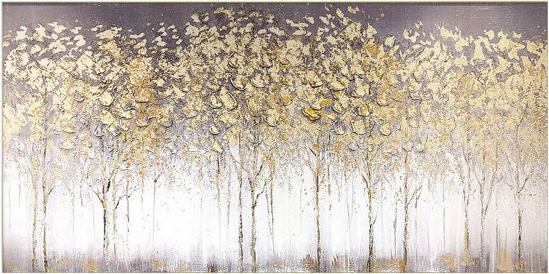 Textured Gold Tree Painting | Large Panoramic Abstract Forest Art JJ 100 - Texarart