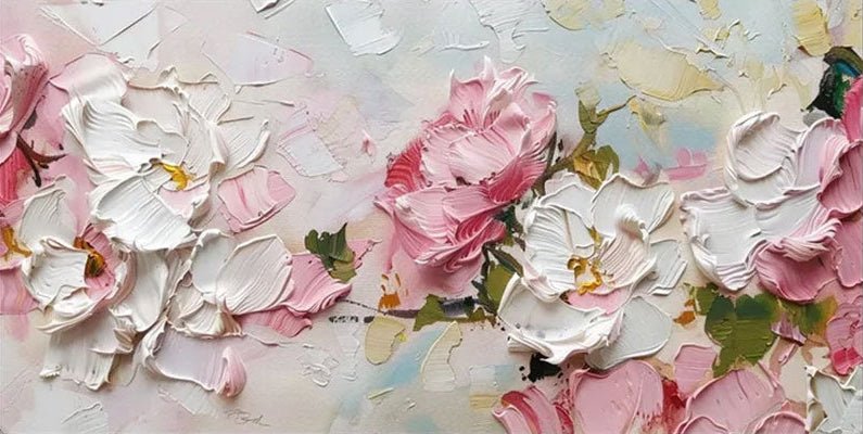 Romantic Textured Flower Painting | Contemporary Floral Wall Art JJ 101 - Texarart
