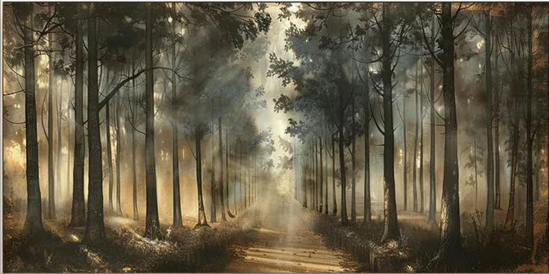 Forest Path Abstract Oil Painting - Sun - Drenched Woodland JJ 041 - Texarart