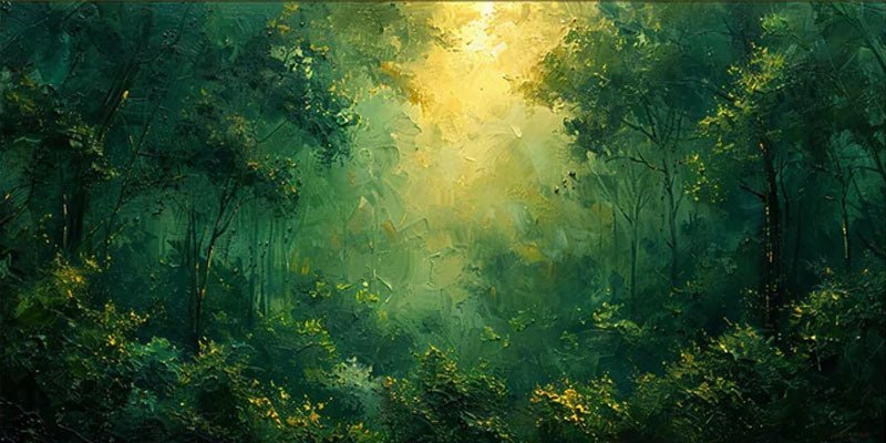 Deep Forest Abstract Oil Painting, Modern Mysterious Landscape Wall Decor TB 047 - Texarart