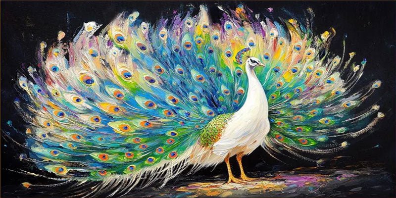 Stunning 3D Colorful Peacock Large Textured Oil Painting ZZ 011 - Texarart