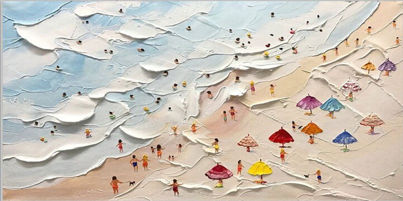 Large Abstract Textured Swimming Painting - Happy Coast Wall Art JJ 243 - Texarart