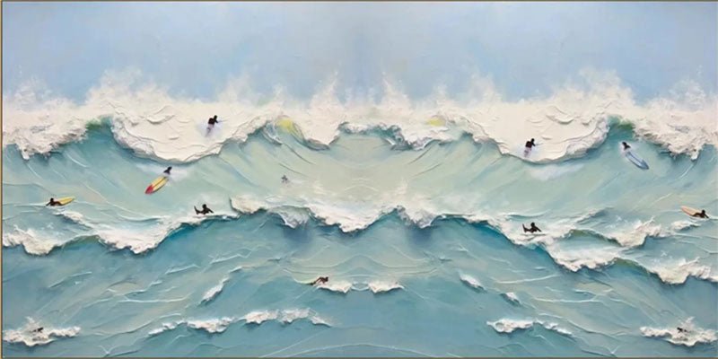 Surfer's Horizon – Textured Ocean Wave Painting Home Decor JJ 247 - Texarart
