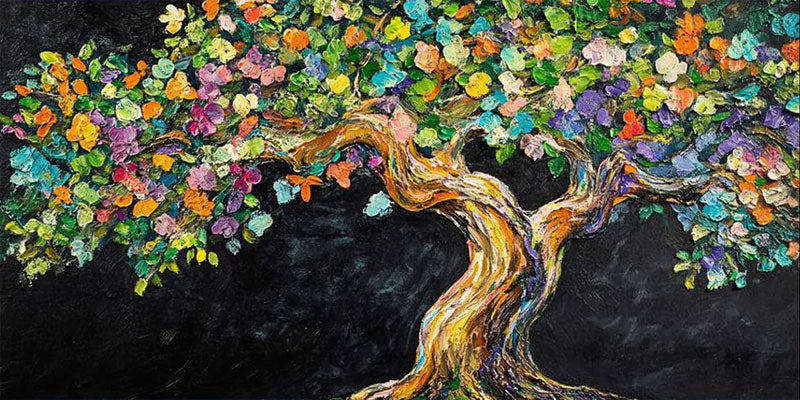 Vibrant Tree of Life Abstract Oil Painting, Modern Art Wall Decor #TB 054