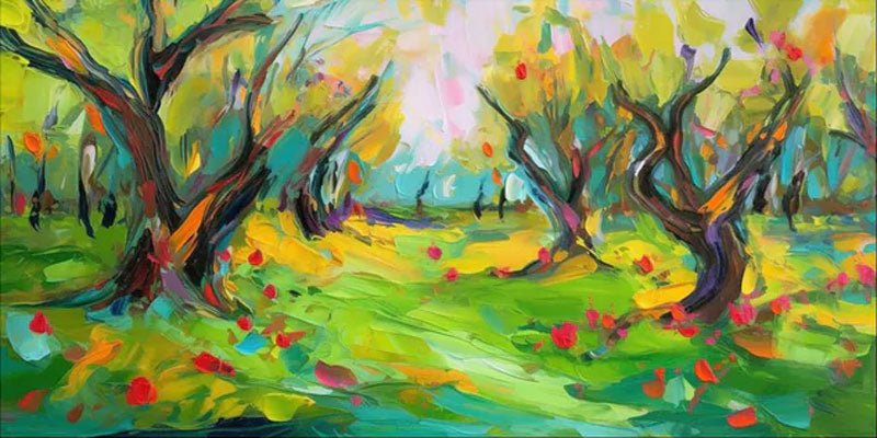 Vibrant Color Abstract Landscape Oil Painting, Modern Art Wall Decor TB 043 - Texarart