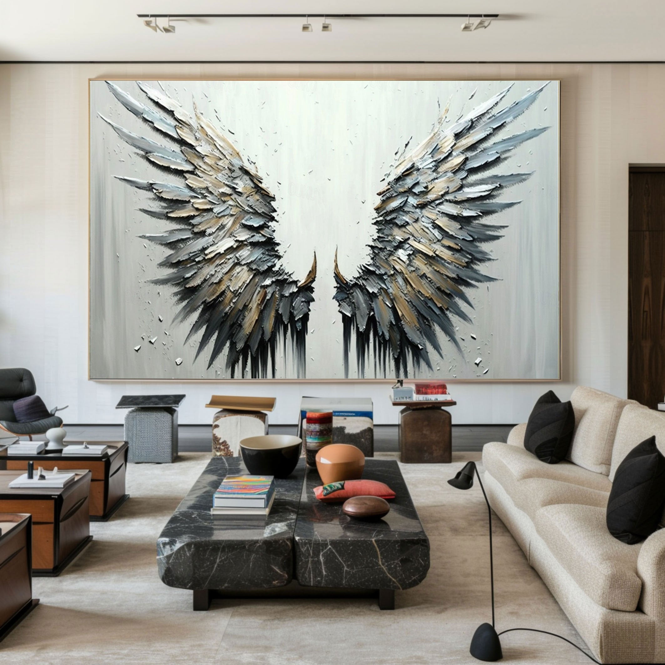Textured Angel Wings Oil Painting | Large 3D Wall Art Decor ZZ 004 - Texarart