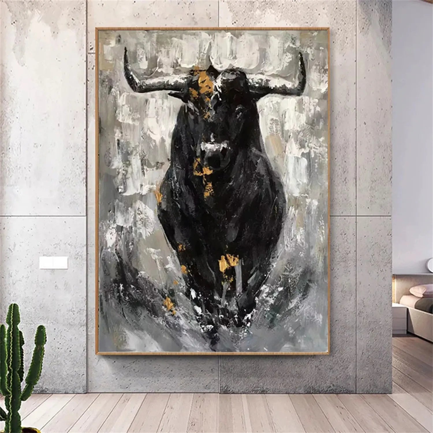 Abstract Bull Canvas Art: Powerful Animal Painting ZZ 024 - Texarart