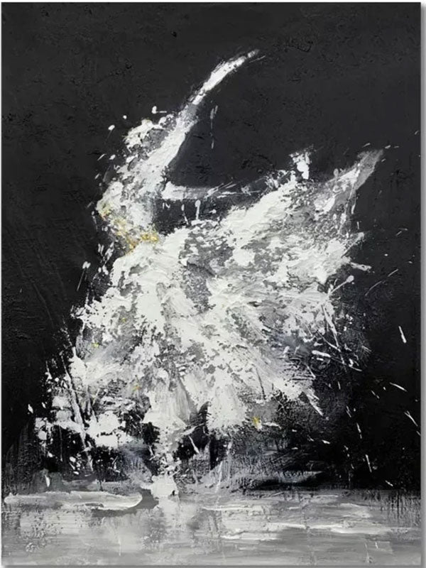 Abstract Dancer in Motion Oil Painting - Black and White Modern Dance Art JJ 054 - Texarart