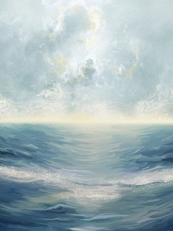 Soft Blue and Beige Ocean Sky Abstract Oil Painting - Modern Serene Art JJ 121 - Texarart