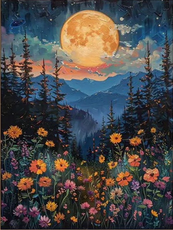 Moonlight Forest Abstract Oil Painting, Modern Dreamy Night TB 073 - Texarart