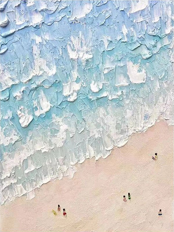 Blue Beach Painting for Living Room | Textured Ocean Abstract Wall Art JJ 229 - Texarart