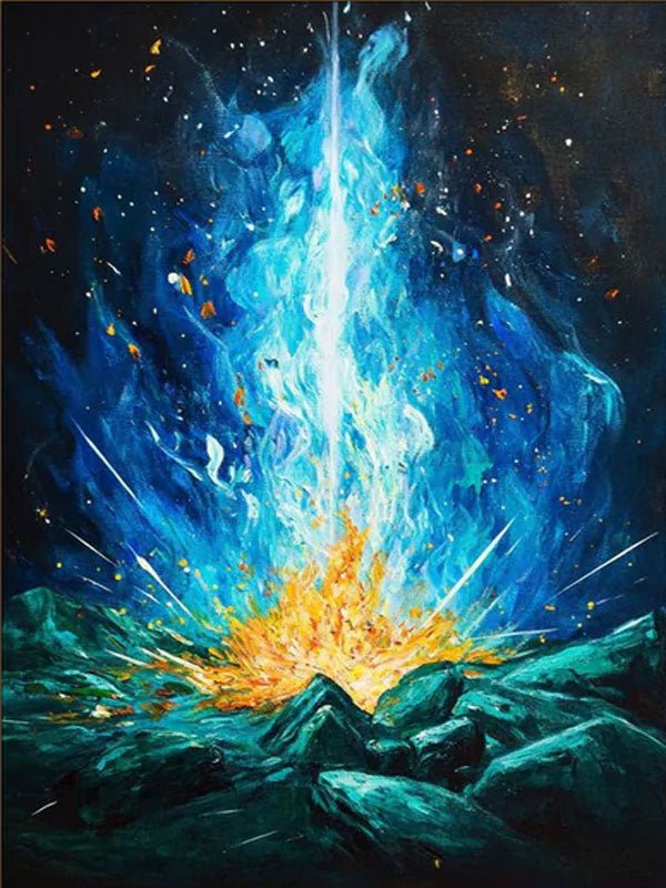 Energy Burst Abstract Oil Painting, Modern Flame Art Wall Decor TB 049 - Texarart