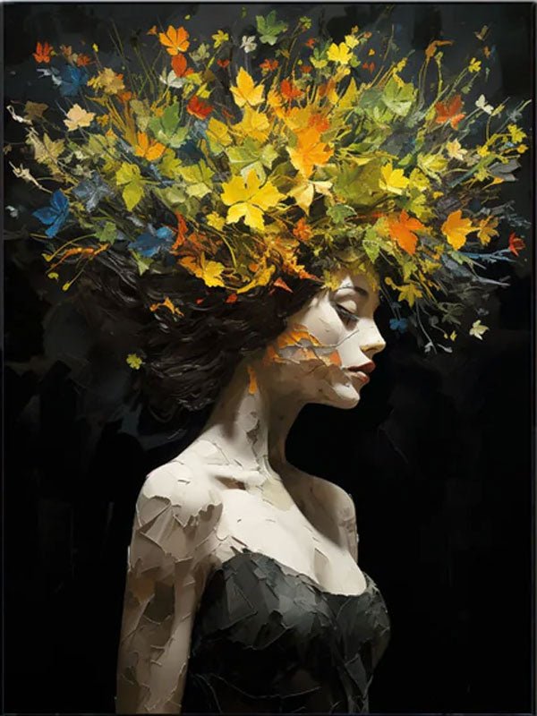 Colorful Blooming Female Art Painting, Modern Abstract Portrait Decor TB 042 - Texarart