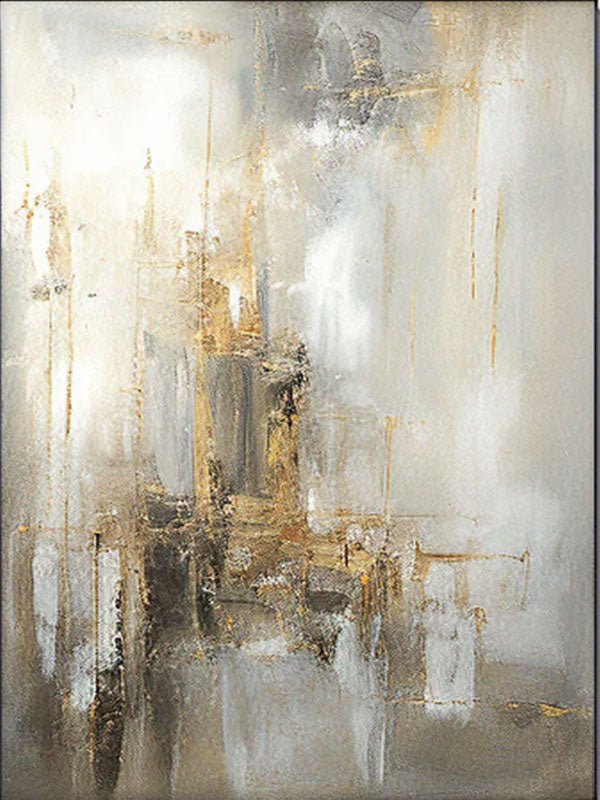 Atmospheric Abstract Canvas Painting | Grey Gold White Wall Art JJ 074 - Texarart