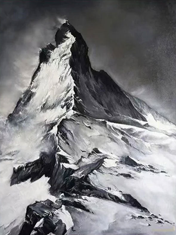 Black & White Mountain Abstract Oil Painting, Modern Wall Decor TB 036 - Texarart