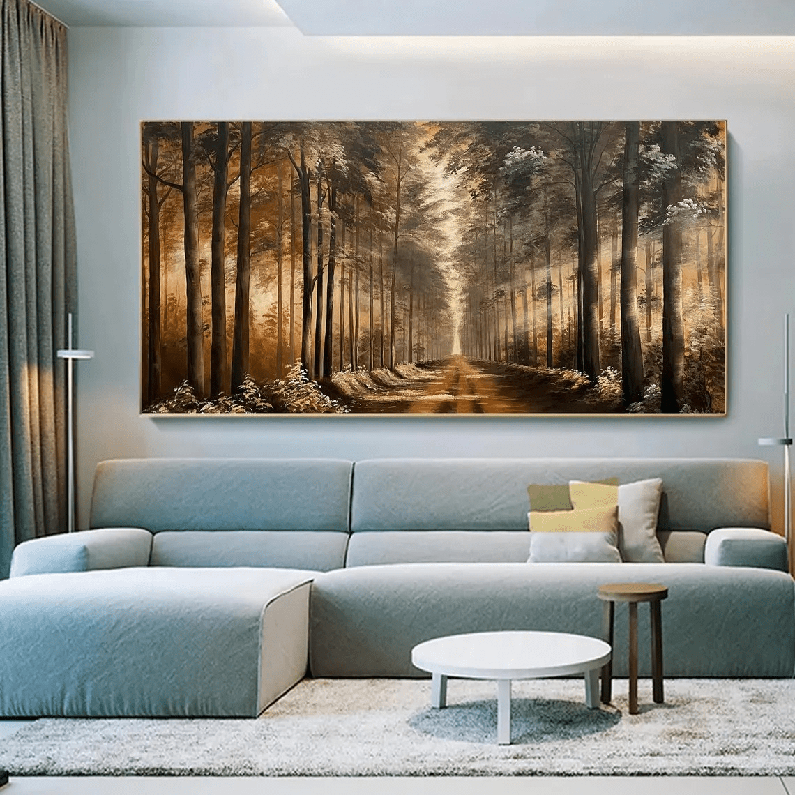 Golden Forest Path Abstract Oil Painting - Tranquil Art JJ 039 - Texarart