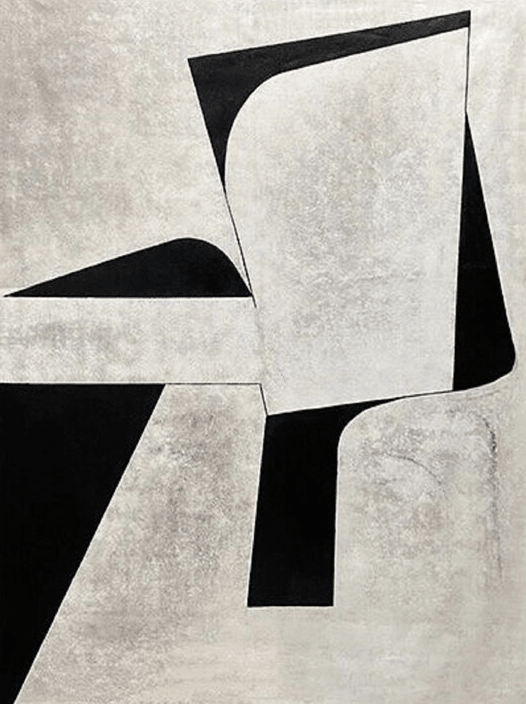 Minimalist Geometric Abstract Art - Black and White Block Oil Painting JJ 060 - Texarart