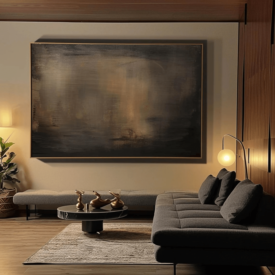 Large Minimalist Abstract Painting - Handmade Brown and Black Wall Decor TC 012 - Texarart