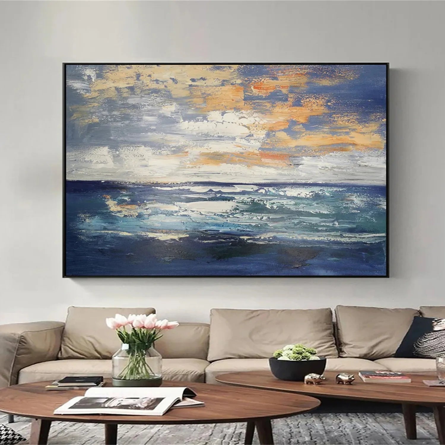 Sunset Tide Textured Painting – Vibrant Ocean Wall Art JJ 234 - Texarart