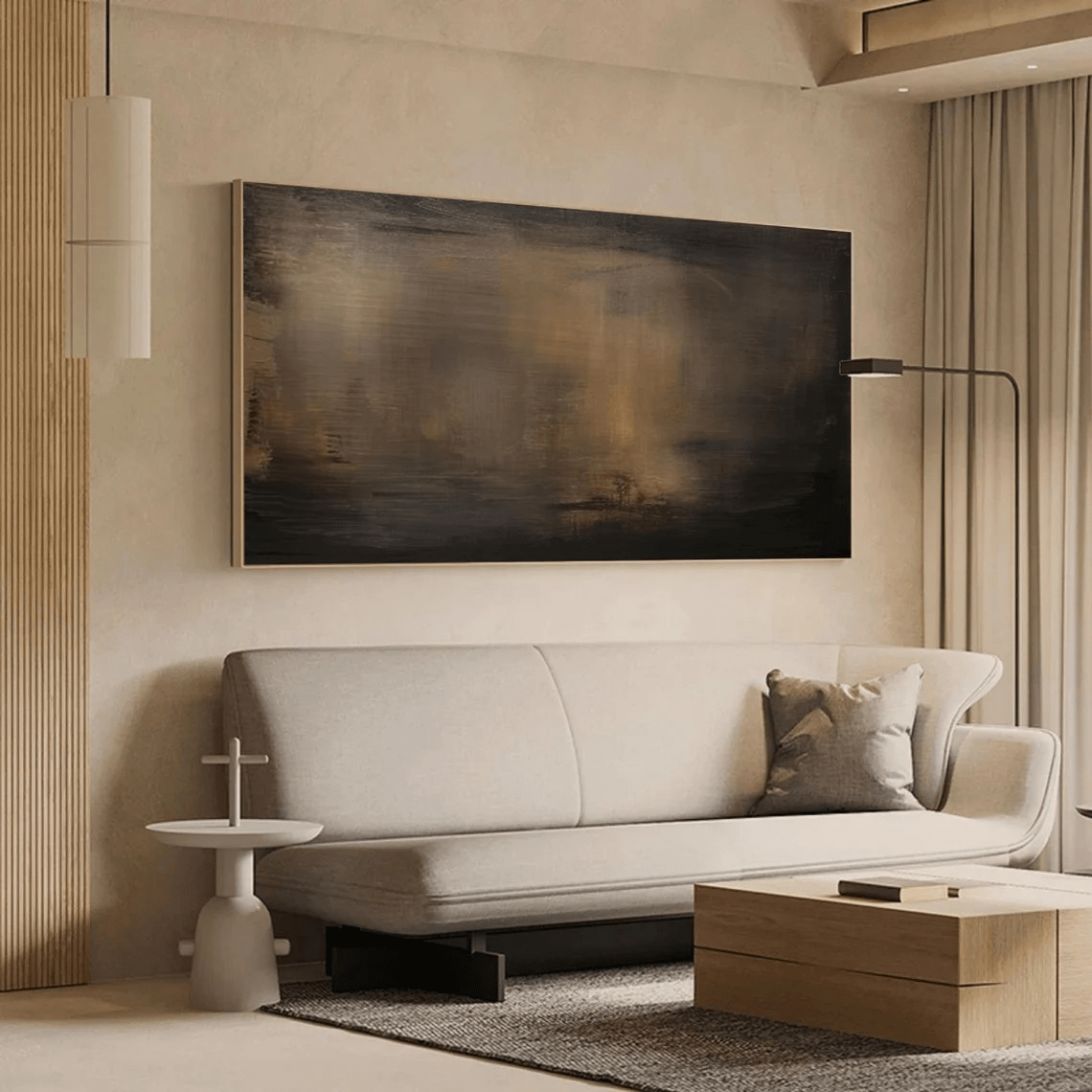 Large Minimalist Abstract Painting - Handmade Brown and Black Wall Decor TC 012 - Texarart