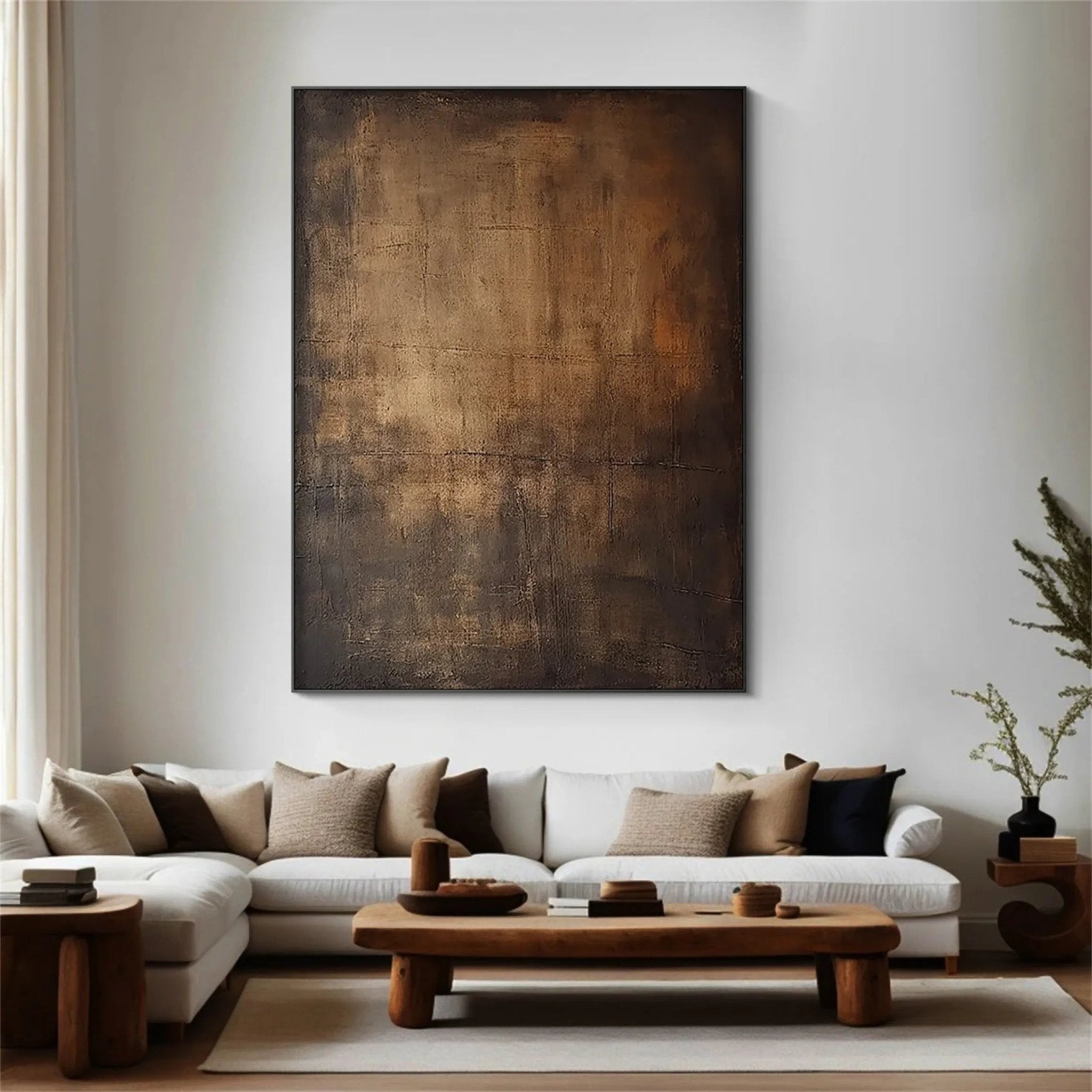 Moody Abstract Canvas Art | Large Dark Textured Brown Painting JJ 076 - Texarart