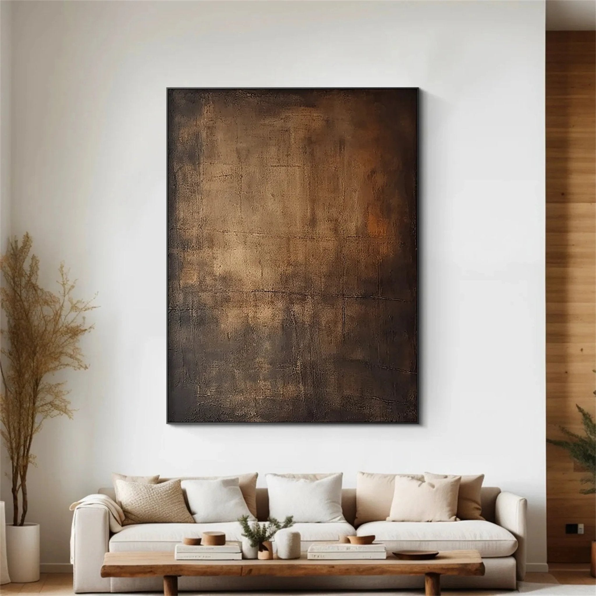 Moody Abstract Canvas Art | Large Dark Textured Brown Painting JJ 076 - Texarart
