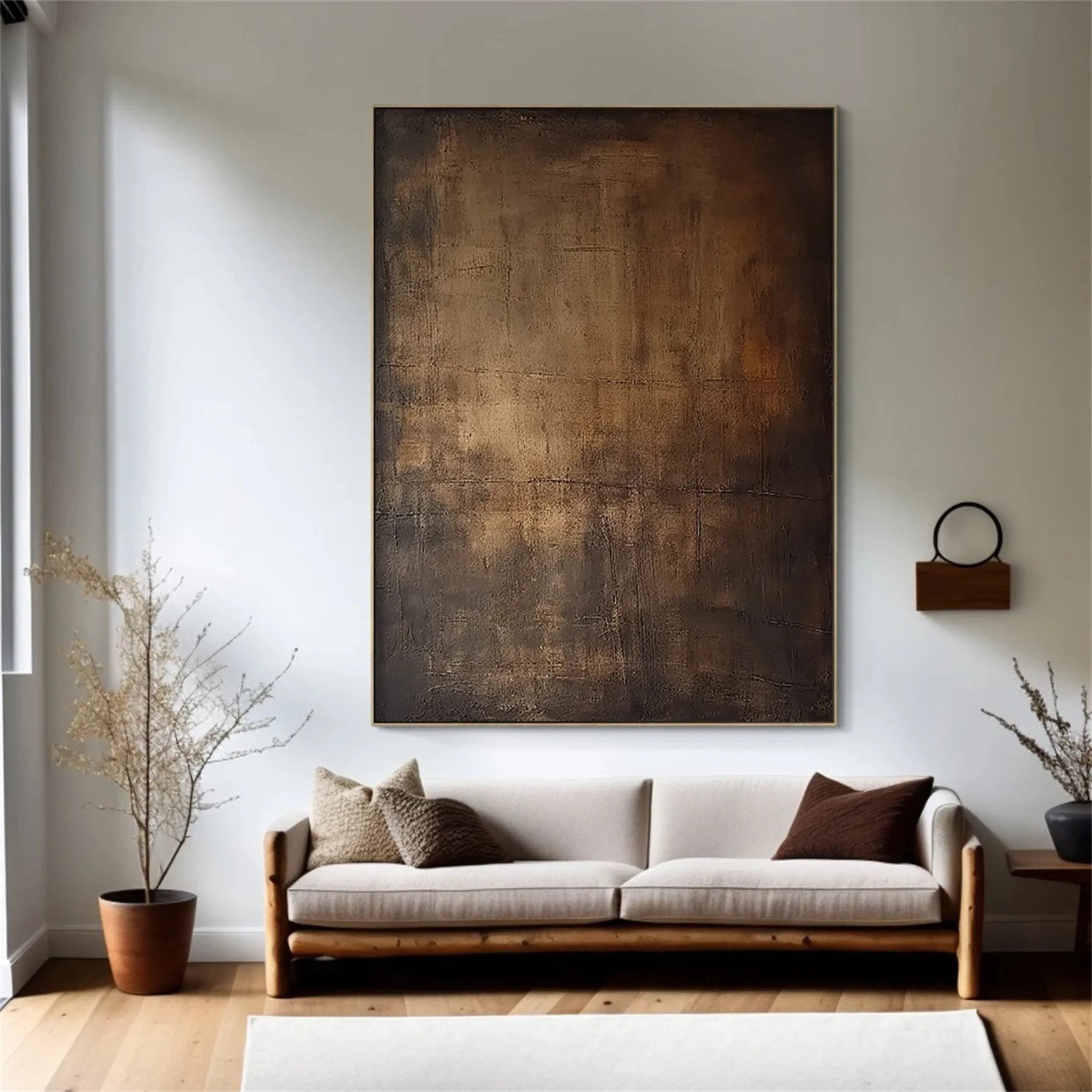 Moody Abstract Canvas Art | Large Dark Textured Brown Painting JJ 076 - Texarart