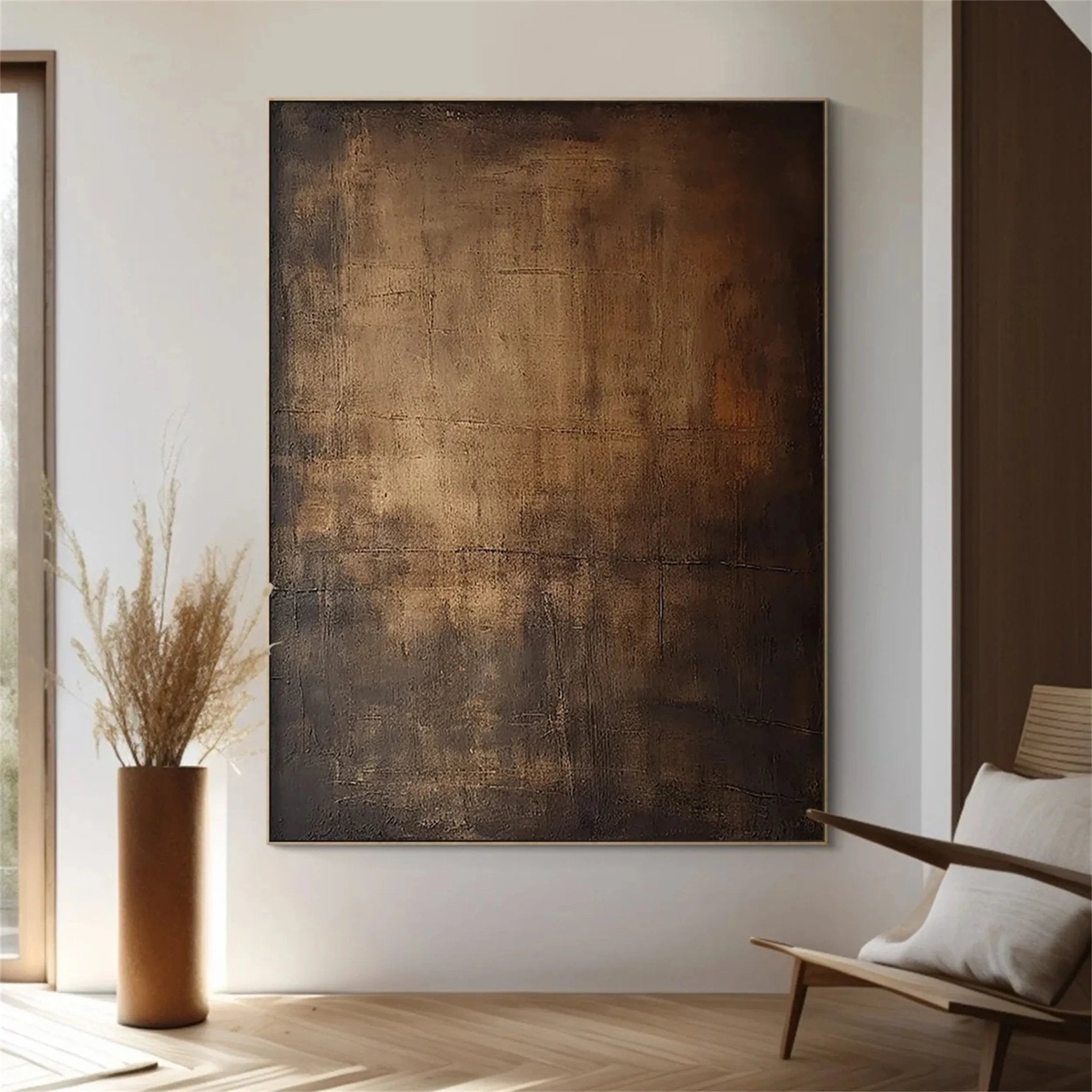 Moody Abstract Canvas Art | Large Dark Textured Brown Painting JJ 076 - Texarart