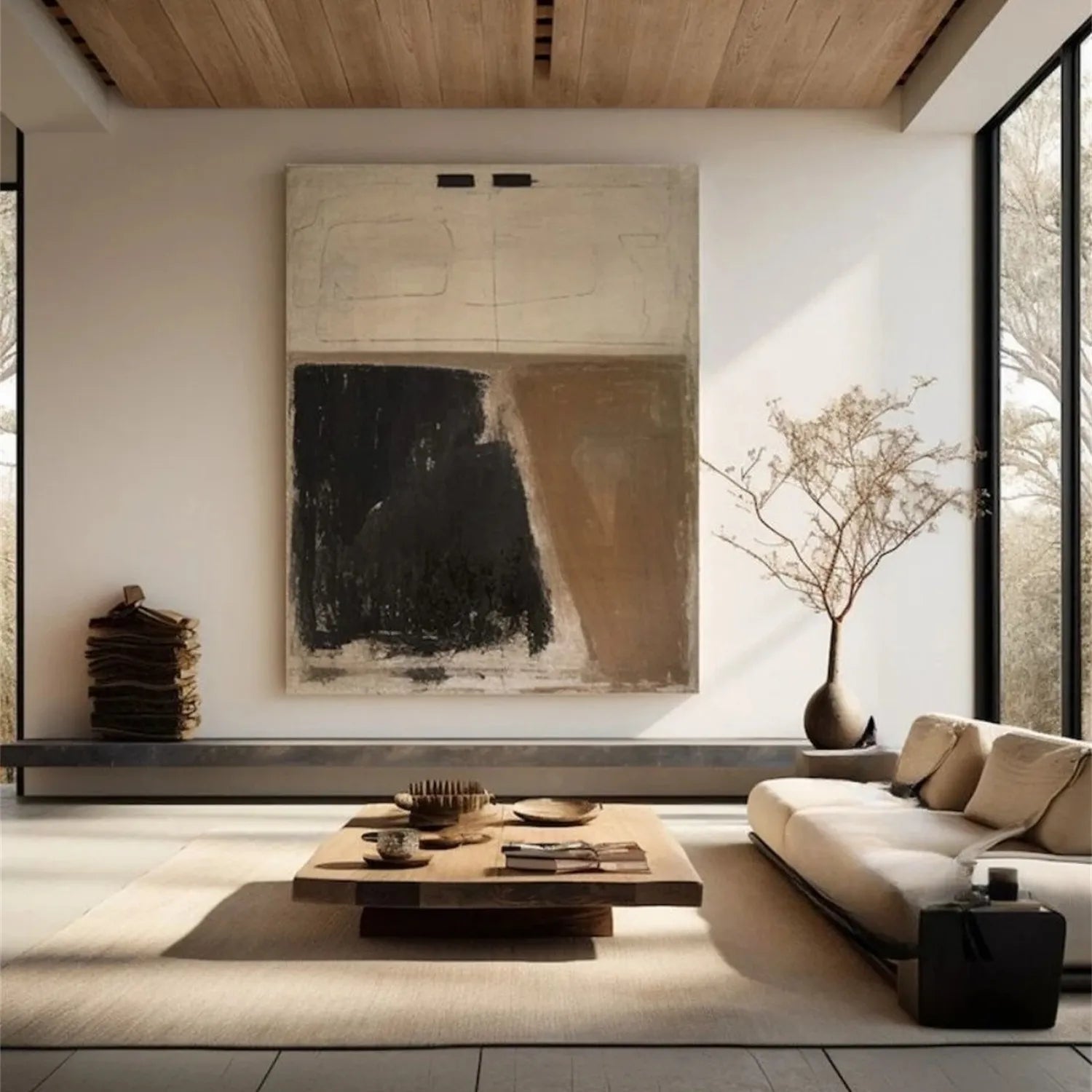 Large Abstract Wall Art for Living Room | Wabi Sabi Neutral Painting ZZ 110 - Texarart