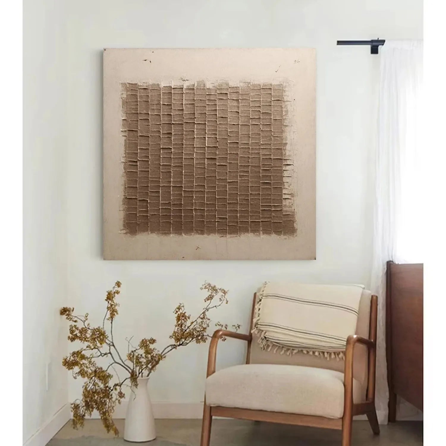 Textured Brown Block Pattern Art | Square 3D Abstract Painting JJ 082 - Texarart